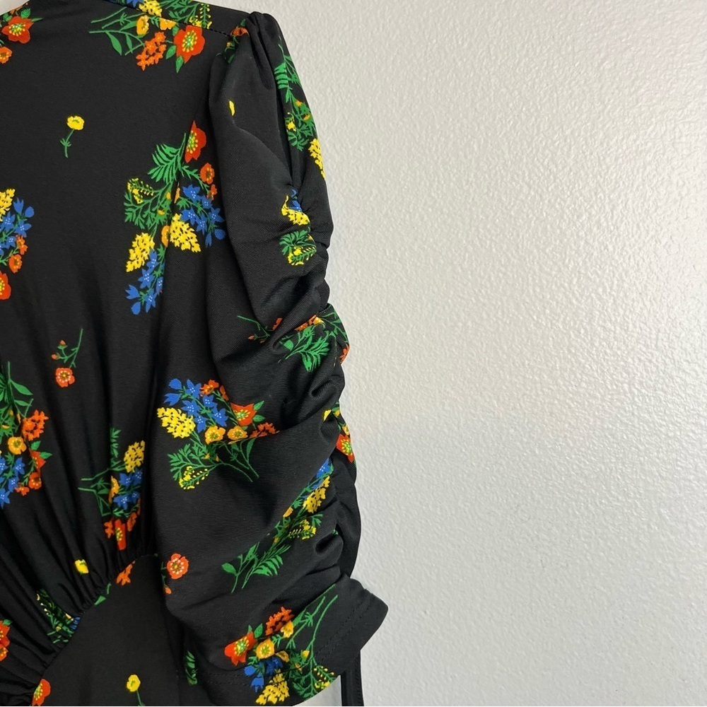 ASOS drawstring Ruffle Sleeve Floral Maxi Dress Black Sz 4 Keyhole Fit & Flare - Picture 3 of 13